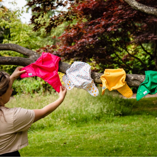 Reusable Nappy Covers on washing line