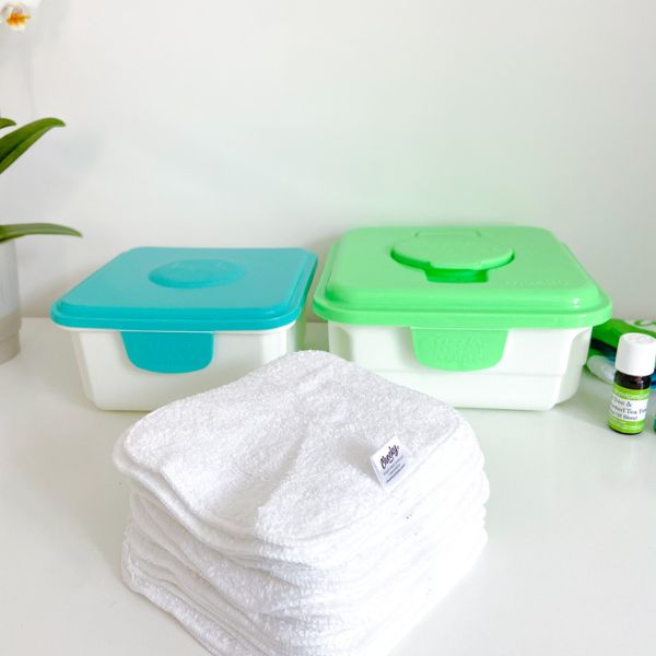 Reusable baby wipes from Cheeky Wipes - you have a clean box, and a dirty  box